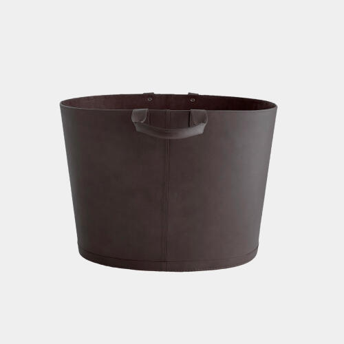 Selita Oversized Oval Leather Basket-Black