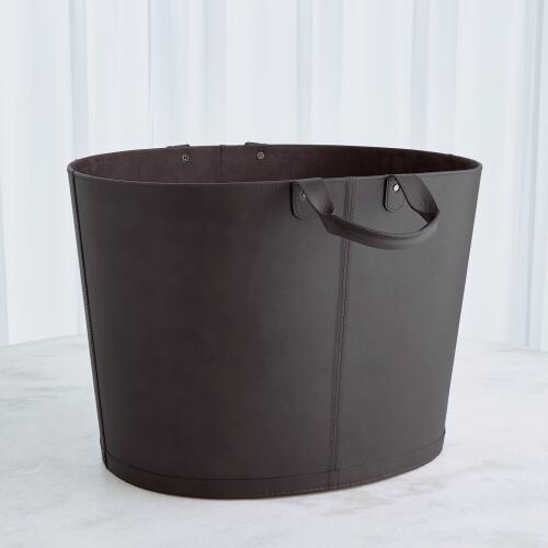 Oversized Oval Leather Basket-Black