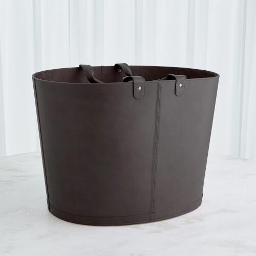Oversized Oval Leather Basket-Black