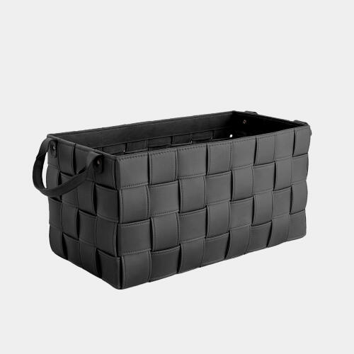 Bronya Soft Woven Leather Basket-Black