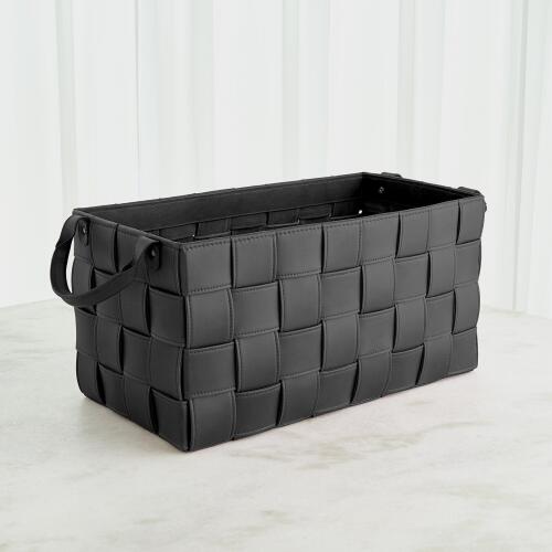 Soft Woven Leather Basket-Black