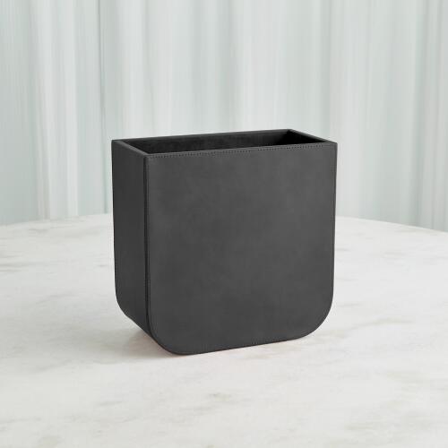 Radius Edge Leather Wastebasket-Black
