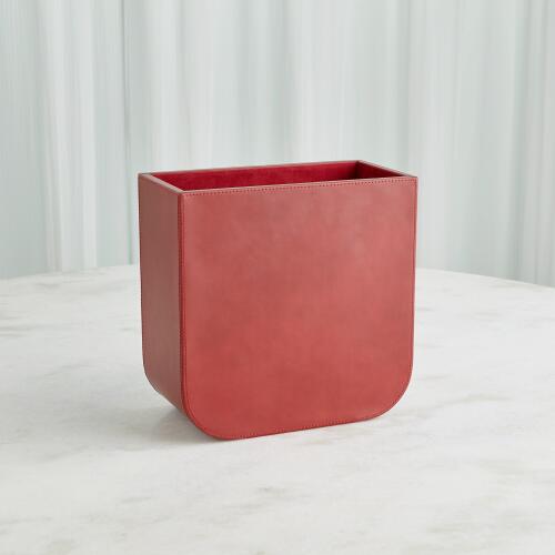 Radius Edge Leather Wastebasket-Deep Red