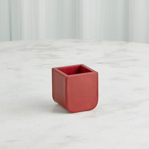 Radius Edge Leather Pencil Cup-Deep Red
