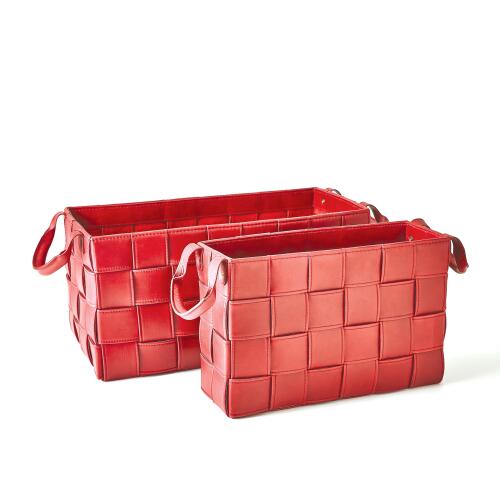 Soft Woven Leather Basket-Deep Red