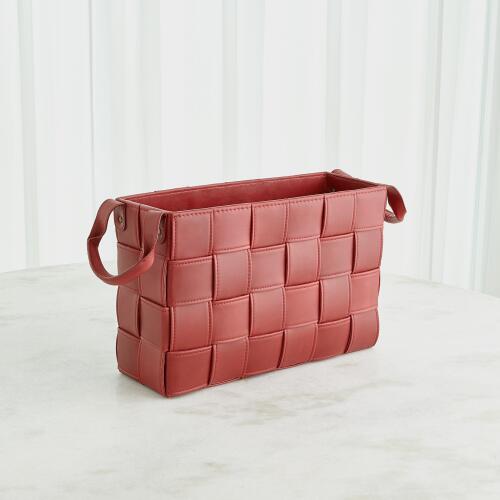 Soft Woven Leather Basket-Deep Red