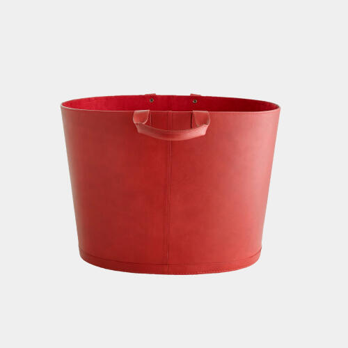 Selita Oversized Oval Leather Basket-Deep Red