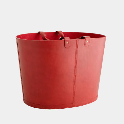 Selita Oversized Oval Leather Basket-Deep Red