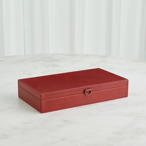 Marbled Leather D Ring Box-Deep Red