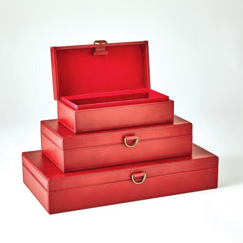 Marbled Leather D Ring Box-Deep Red