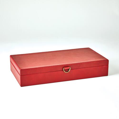 Marbled Leather D Ring Box-Deep Red