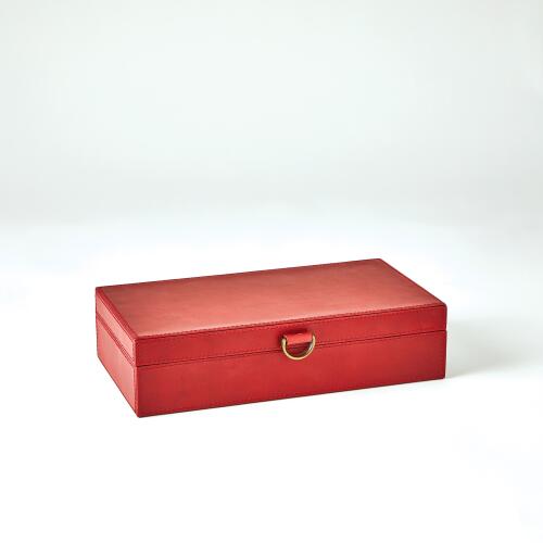 Marbled Leather D Ring Box-Deep Red