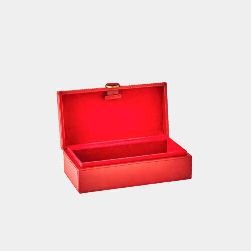 Edwin Marbled Leather D Ring Box-Deep Red