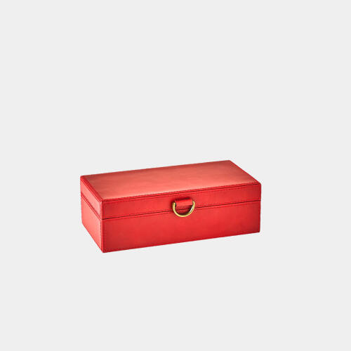 Edwin Marbled Leather D Ring Box-Deep Red