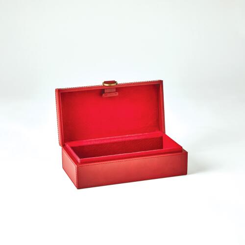 Marbled Leather D Ring Box-Deep Red