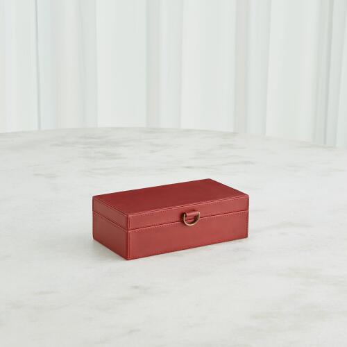 Marbled Leather D Ring Box-Deep Red