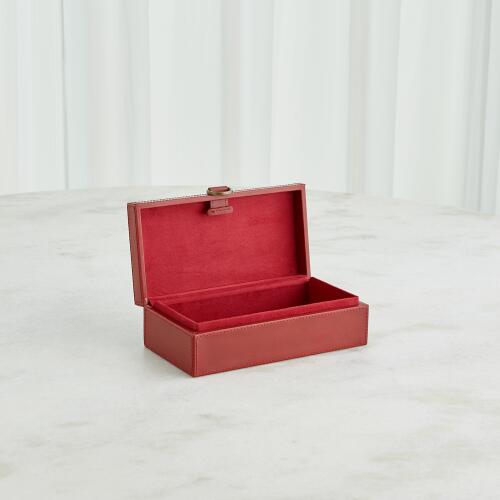 Marbled Leather D Ring Box-Deep Red