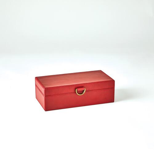 Marbled Leather D Ring Box-Deep Red