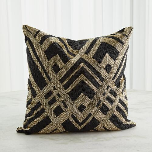 Woven Lines Pillow-Black & Gold