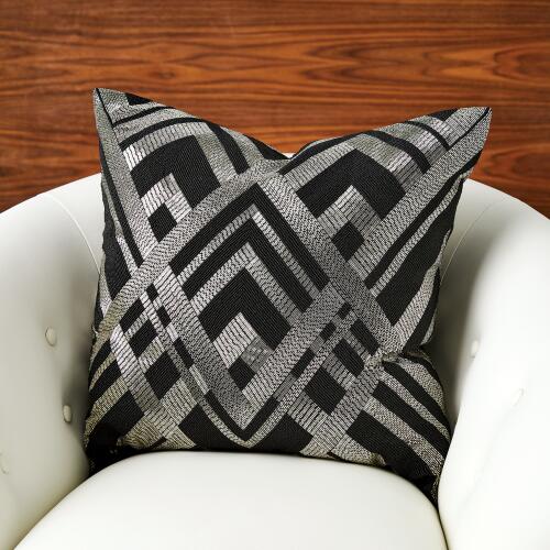 Woven Lines Pillow-Black & Silver