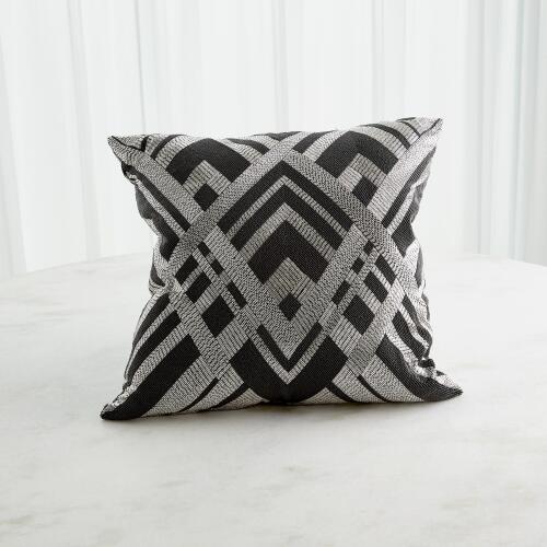 Woven Lines Pillow-Black & Silver