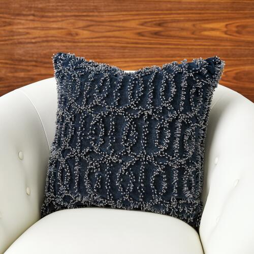 Circles Beaded Pillow-Indigo