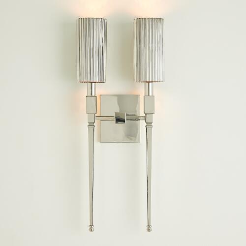 fluted double sconce-nickel