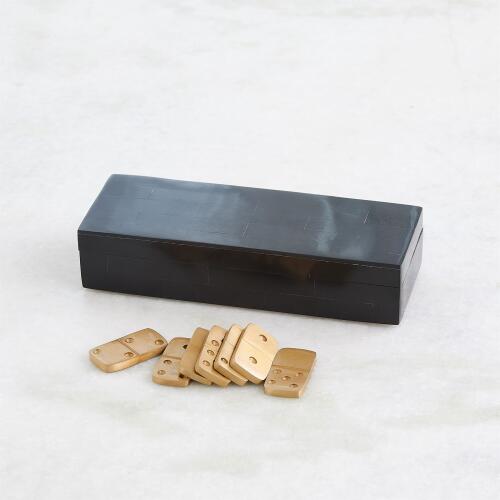 Boxed Bone Domino Set-Black
