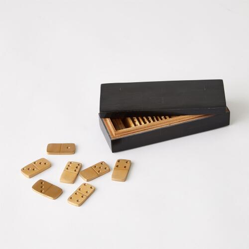 Boxed Bone Domino Set-Black