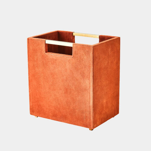 Posh Wastebasket-Rust Suede