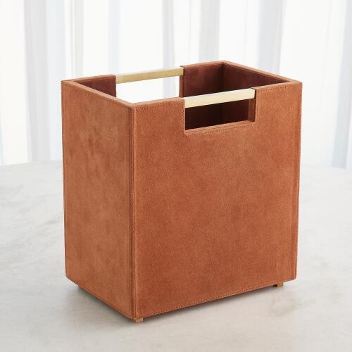 Posh Wastebasket-Rust Suede