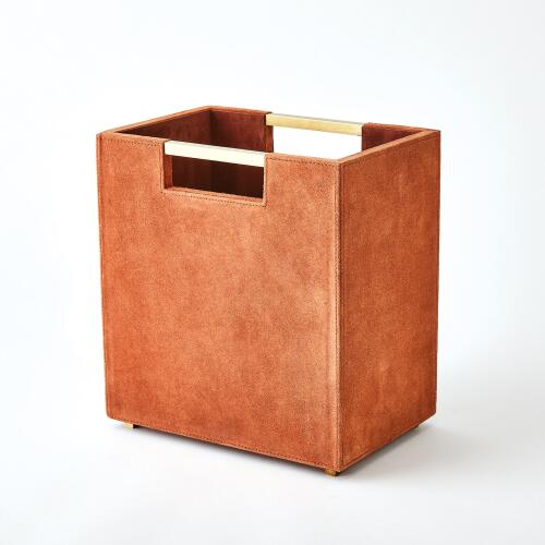 Posh Wastebasket-Rust Suede