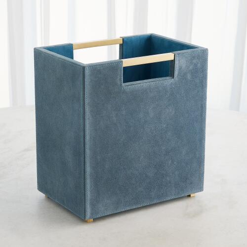 Posh Wastebasket-Dusty Blue Suede