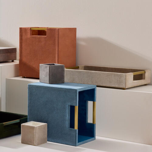 Posh Wastebasket-Dusty Blue Suede