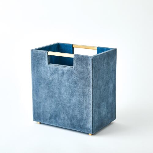 Posh Wastebasket-Dusty Blue Suede
