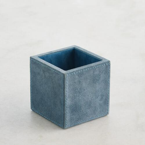 Posh Pencil Cup-Dusty Blue Suede