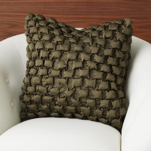 Silk Pillow-Square Ruche-Olive