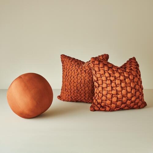 Diamond Ruche Pillow-Rust