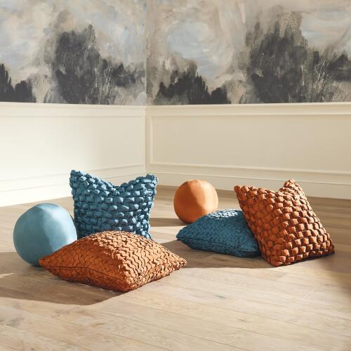 Diamond Ruche Pillow-Dusty Blue