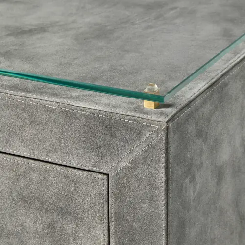 Posh Bedside Table-Gray Suede