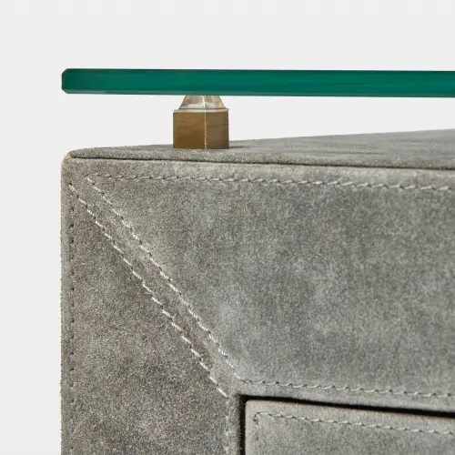 Posh Bedside Table-Gray Suede