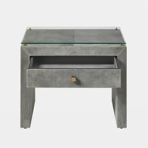 Posh Bedside Table-Gray Suede