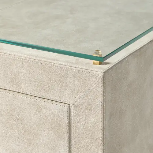 Posh Bedside Table-Parchment Suede