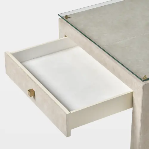 Posh Bedside Table-Parchment Suede