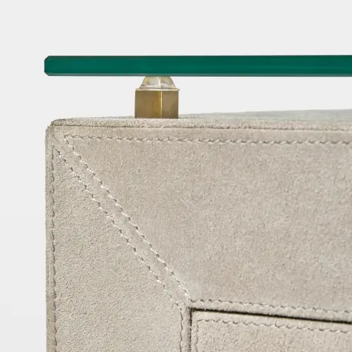 Posh Bedside Table-Parchment Suede