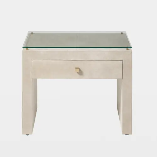Posh Bedside Table-Parchment Suede