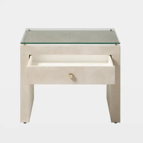 Posh Bedside Table-Parchment Suede
