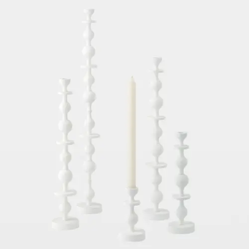 Bobbin Totem Candlesticks-White
