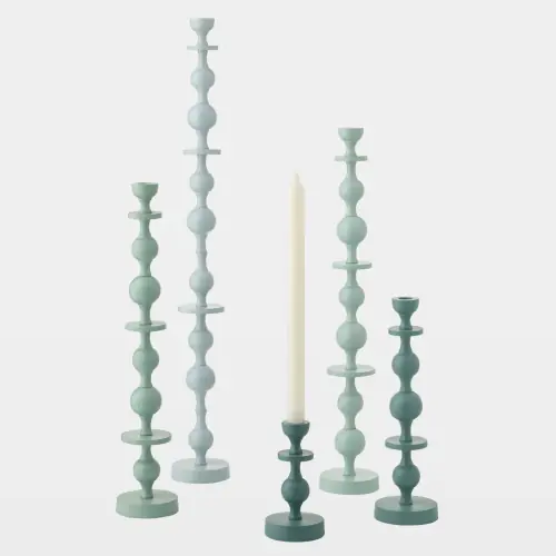 Bobbin Totem Candlesticks-Green