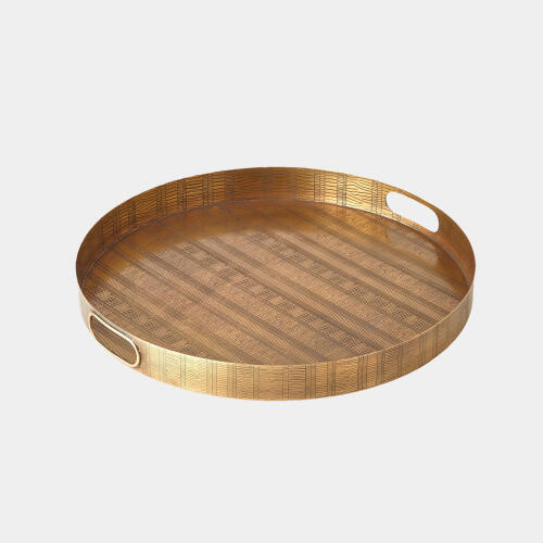 Kokoro Etched Round Tray-Brass